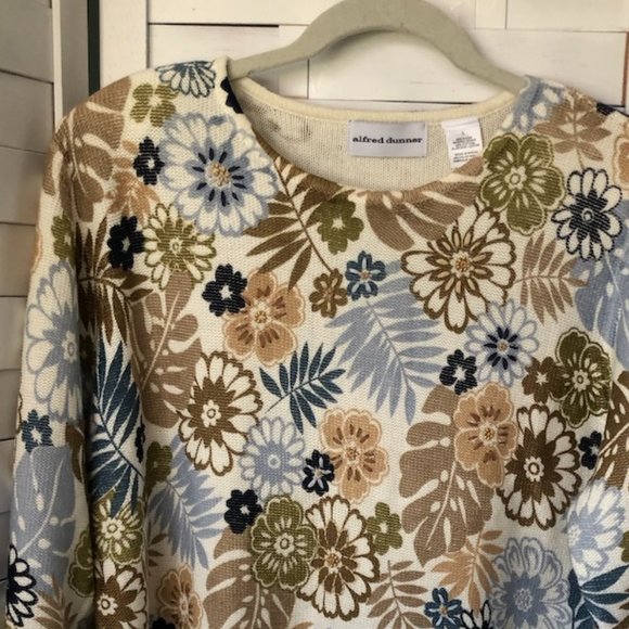 ALFRED DUNNER FLORAL NEUTRAL  SWEATER   SIZE L   NEW - Picture 1 of 8